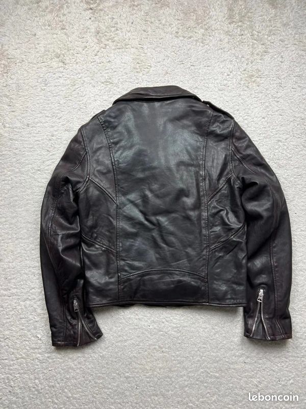 Blouson moto / Perfecto Schott récent cuir d'agneau marron foncé - M femme (image 6)