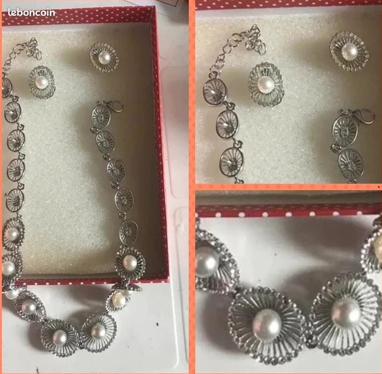 Magnifique parure Lusitana en acier inoxydable – Perles blanches (image 2)