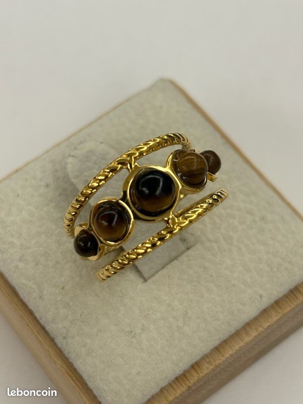 Bague dorée pierre marron acier inoxydable (image 3)