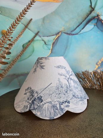Abat-jour Festonné En Toile De Jouy Pastorale – Gris, Style Campagne Française, Douille E27