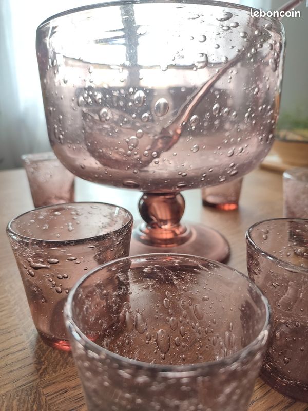 Service à Sangria Vintage En Verre Bullé Jaune – Bol + 4 Verres