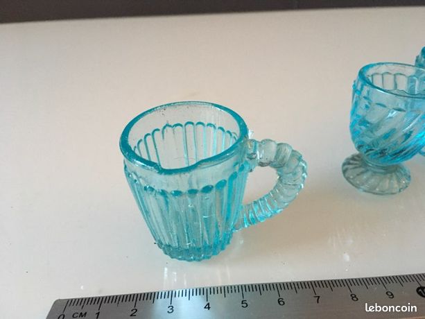 3 Verres De Dinette Ancienne Portieux - 4,2 Cm De Haut - 2 Modèles - Bon état