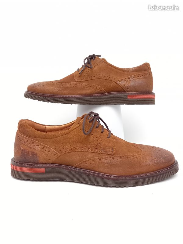 Derby à Lacets En Cuir Vieilli Beige Manila Taille 40 - Fabriqué En Italie, Occasion Très Bon état