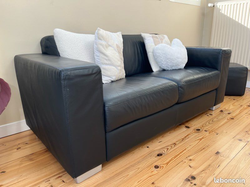 Superbe Canapé en cuir noir - Maison Flahaut (image 2)