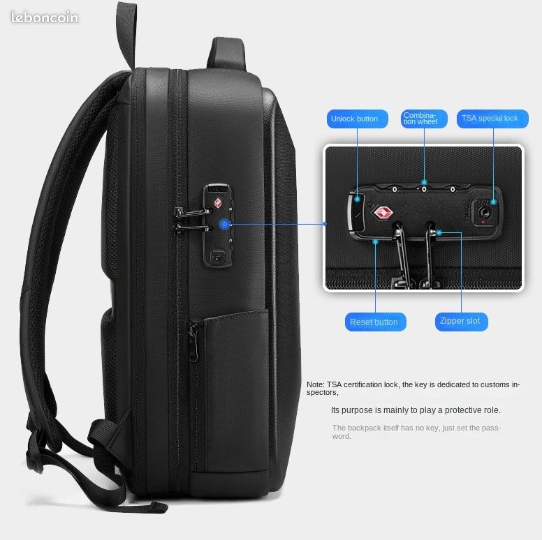 Sac à Dos pour Ordinateur Portable Idéal Pour Voyages Etanche Antivol Prise USB (image 10)