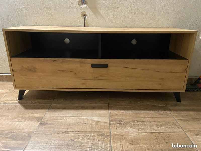Meuble TV effet bois/chêne avec rangement (image 3)