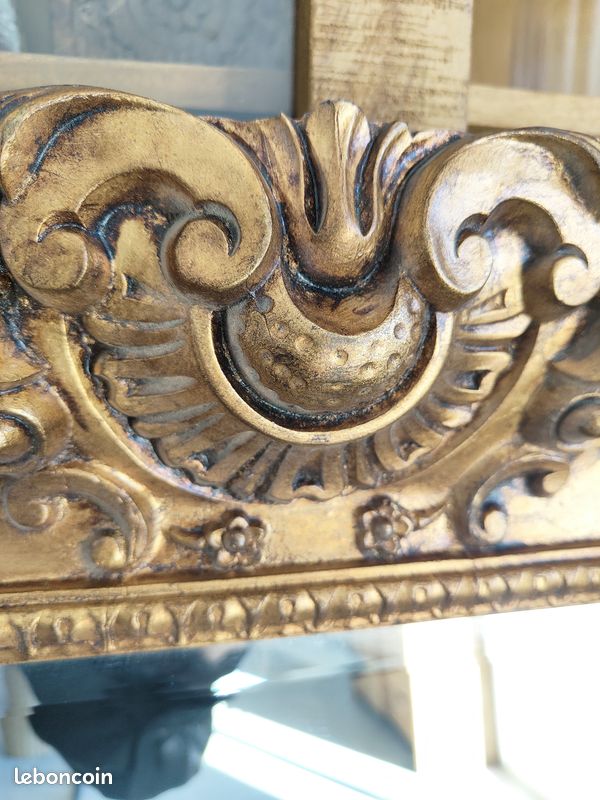 Très grand miroir baroque 120cm par 148 cm couleur or bronze patiné (image 4)