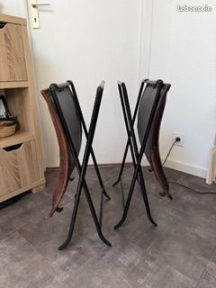 Siègle pliable cuir et fer noir (image 2)