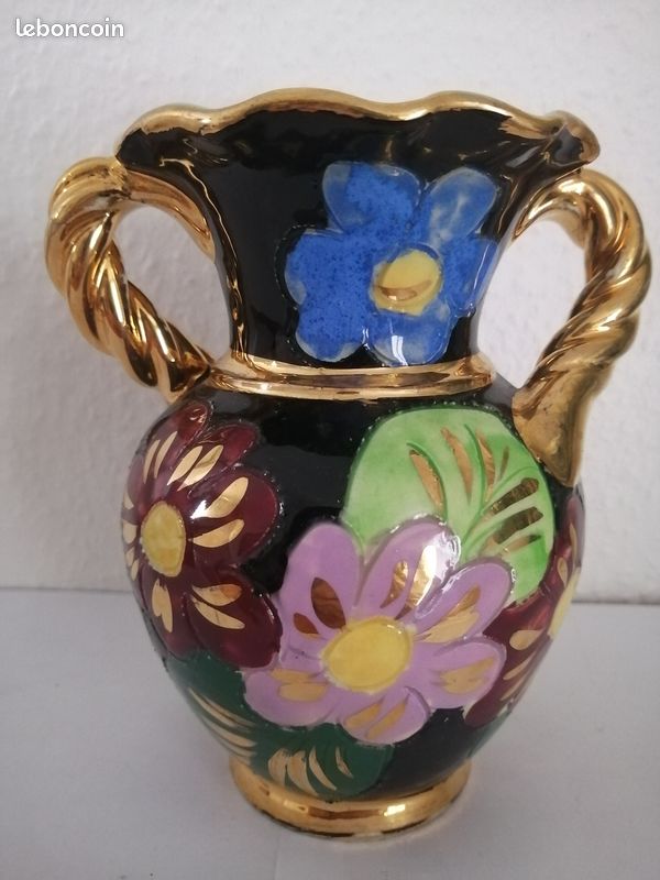 Vase Vallauris vintage à décors floraux multicolore (image 3)