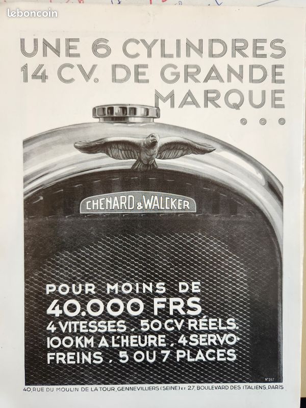 Publicité ancienne chenard and walcker 1931 (image 1)