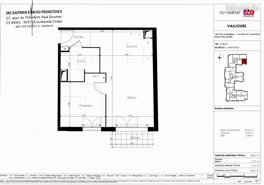Appartement 2 pièces 49 m² · à Vaujours · 49 m² · 880 €/mois