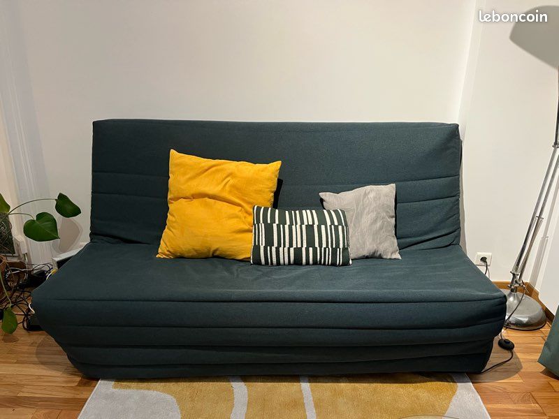Canapé clic clac 3 places - Gris clair - Matelas 14 cm - 130 x 190 cm