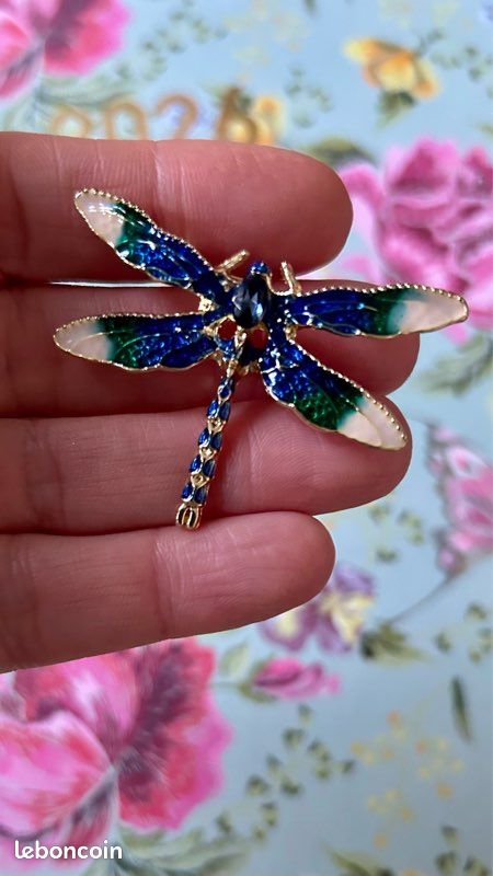 Broche Libellule Femme, 7cm, Zircons, Dispositif Pour L'utiliser En