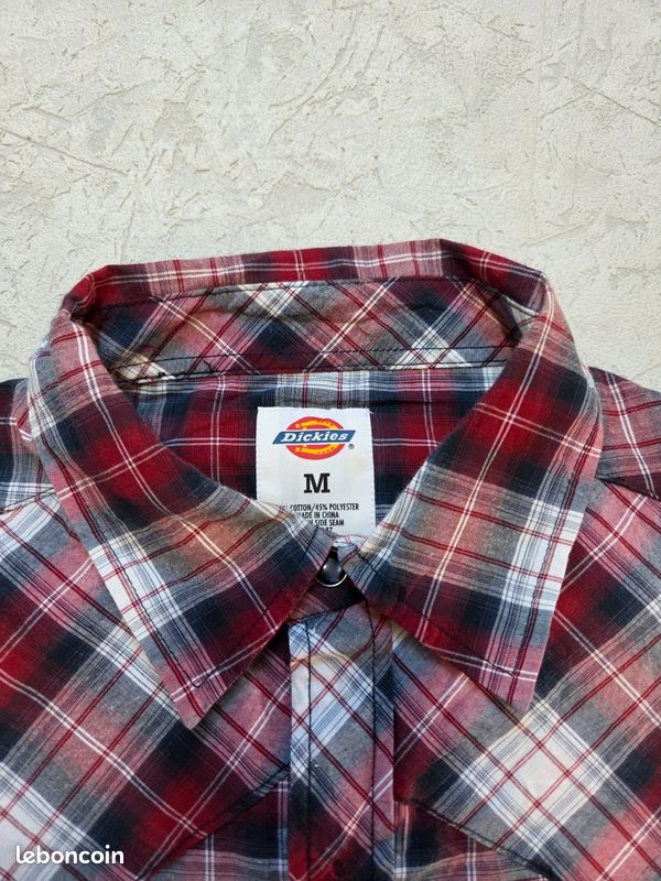 Chemise Dickies carreaux rouge noir blanc manches courtes workwear vintage taille M (image 4)