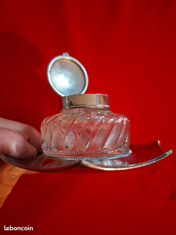 Encrier ancien verre et métal (image 6)