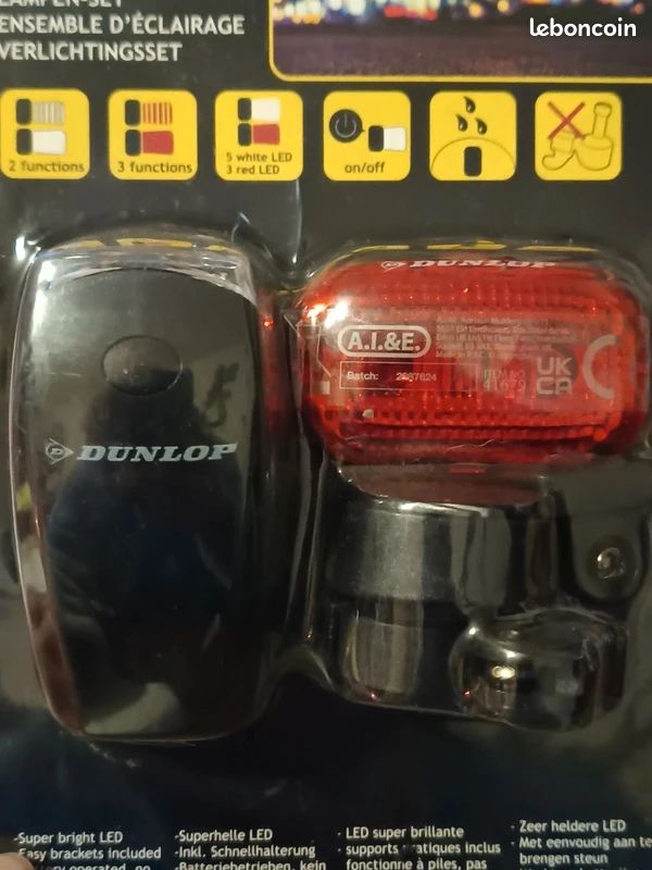 Kit éclairage Vélo Dunlop – LED Extra Lumineuse, Homologué StVZO, Batterie 2600 MAh, Avant/arrière