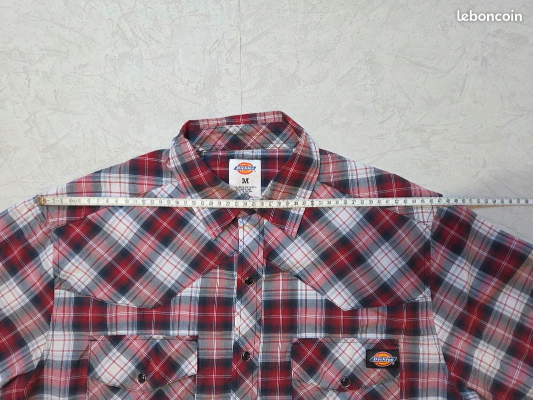 Chemise Dickies carreaux rouge noir blanc manches courtes workwear vintage taille M (image 9)