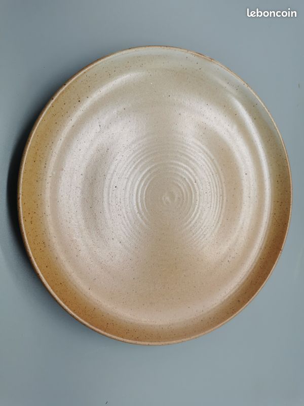 5 Anciennes Assiettes plates Grès Village France 70's - Diam. 24,30cm - Z35 (image 2)