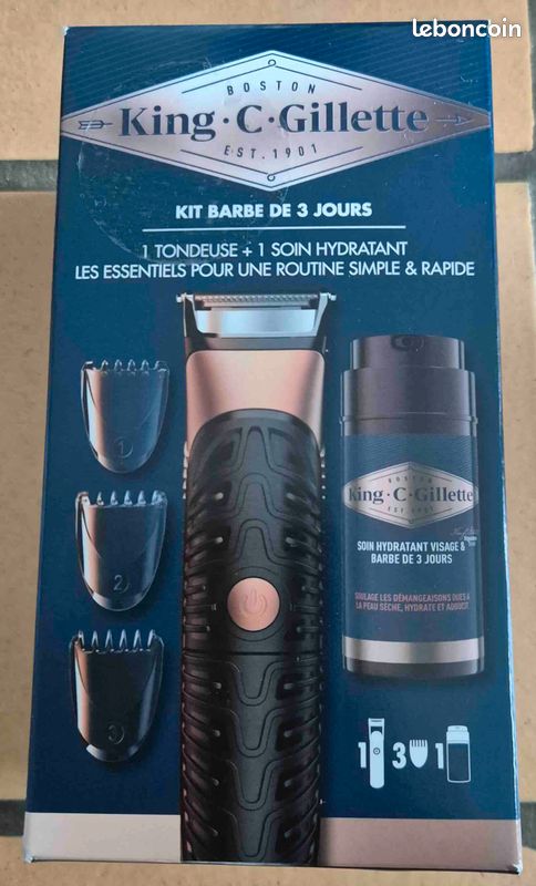 Kit Barbe 3 Jours Gillette – Tondeuse à Piles Avec 3 Sabots Et Soin Hydratant