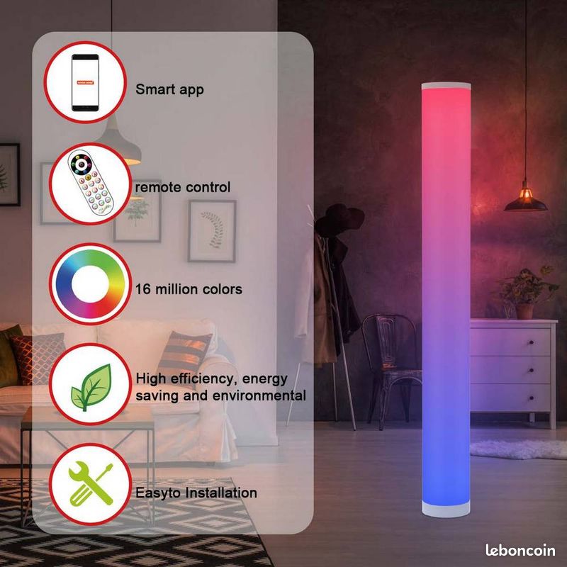 Lampe DECO LED 105cm 4096 couleurs + blanc ajustable (image 2)