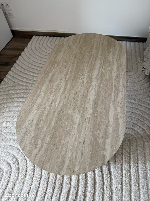 Table basse beige effet travertin (image 3)