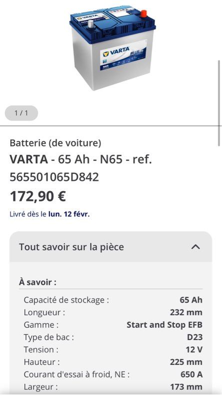 Batterie Start & Stop VARTA N65 Blue Dynamic EFB 65 Ah - 650 A - Équipement  auto