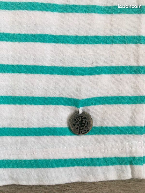 T-shirt type marin blanc-vert taille 2 / M (image 4)