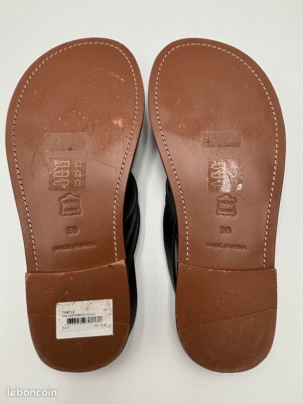 Sandales Soeur Paris Modèle Temple - Taille 39 En Cuir Marron, Très Bon état