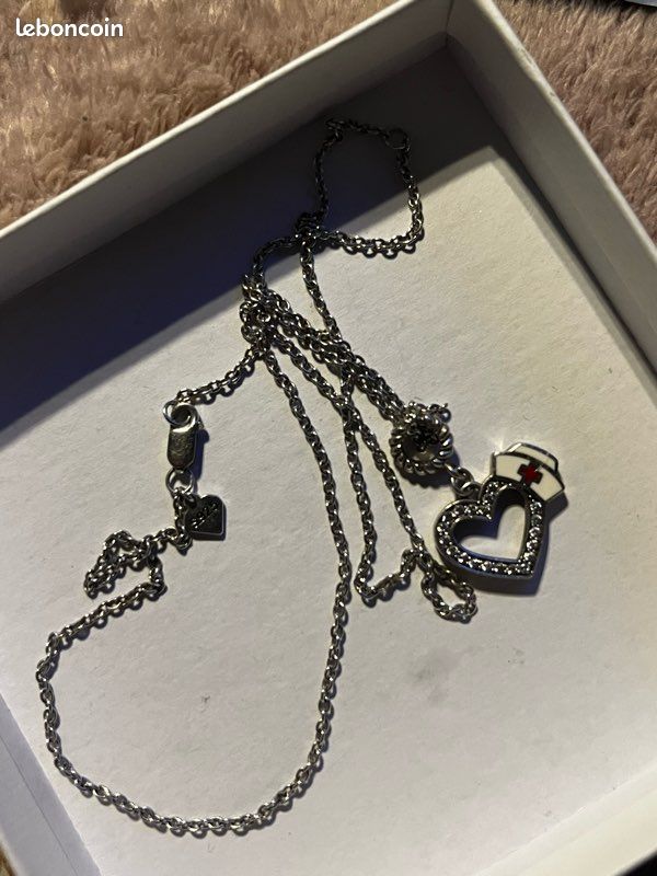Collier En Argent Massif Avec Pendentif Cœur - Occasion - Bijou Romantique