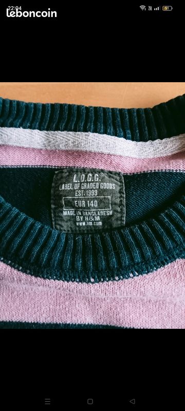 Pull enfant, à rayures, H&M, 100% coton, en parfait état (image 2)