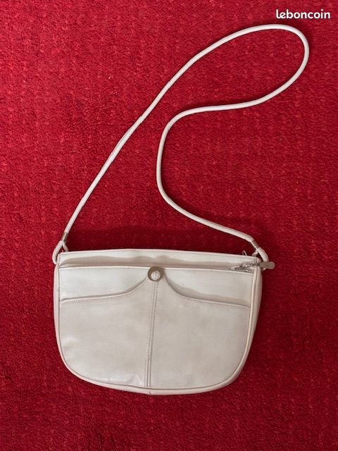 Sac à Main Vintage Texier - Toile Blanche Et Cuir/polyester - Taille Moyen, Anses Doubles - Neuf Sans étiquette