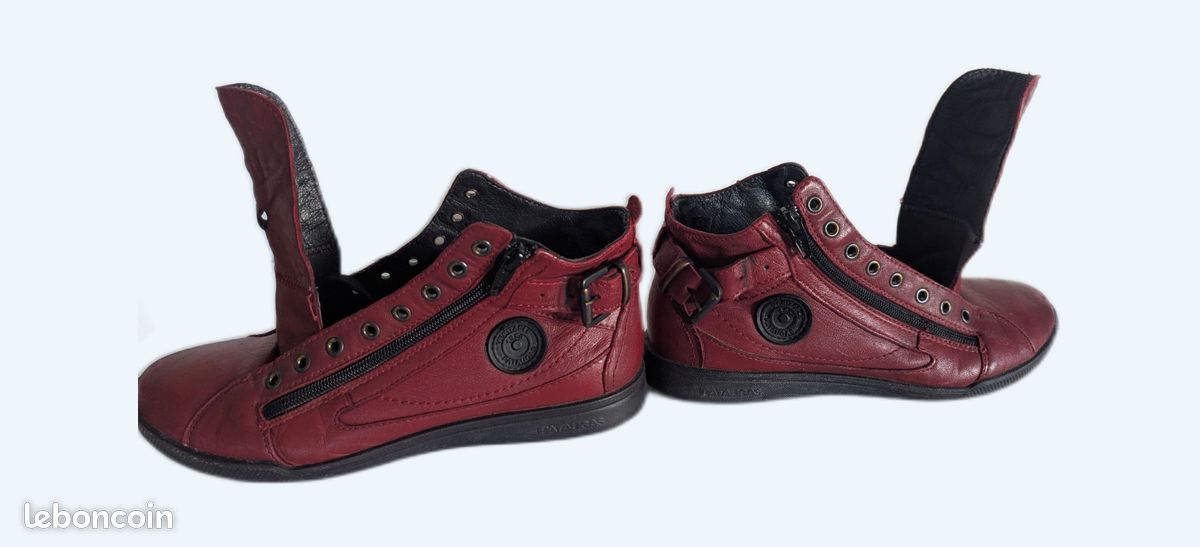 Shoe Pataugas Palme Rouge Baskets PATAUGAS Palme- En Cuir Bordeaux