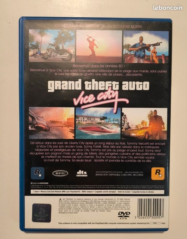 Jeu Grand Theft Auto: Vice City - Version PlayStation 2, Testé, État Correct
