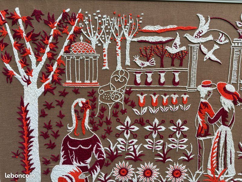 Grand Canevas Vintage Brodé Main - vintage.Scène Romantique - 85,5 x 45 cm (image 2)