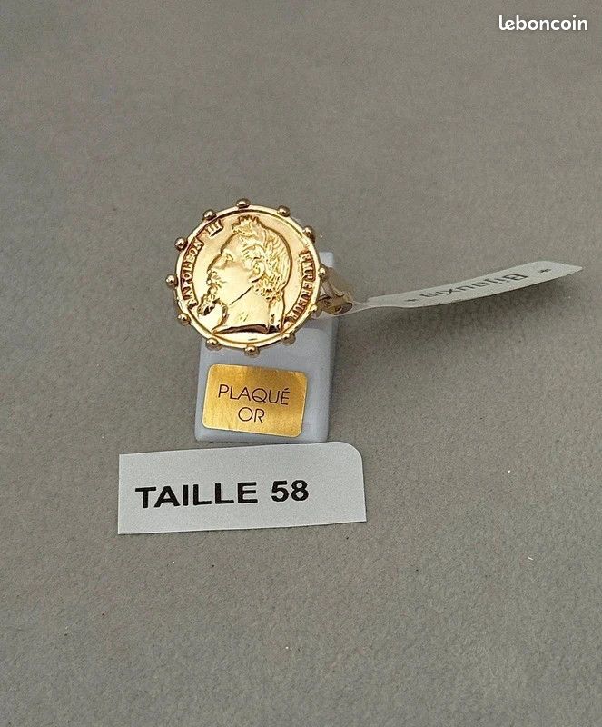Bague chevalière Tailles 58 Pièce Louis d'or Napoléon Plaqué Or 18