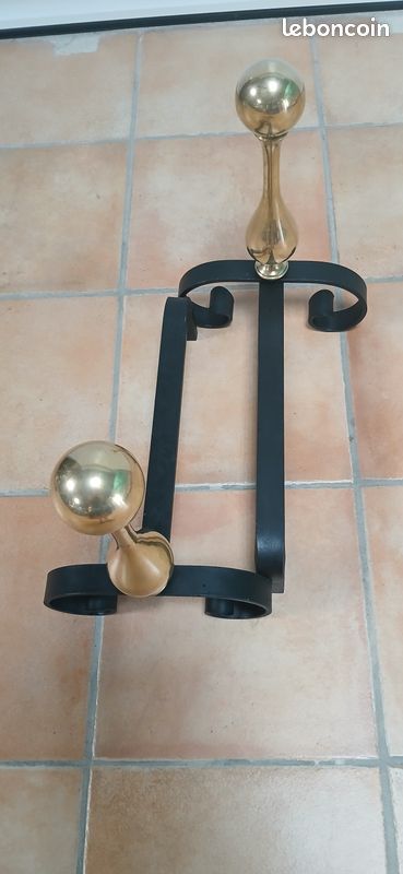 Lot de 2 chenets en laiton et fonte (image 5)