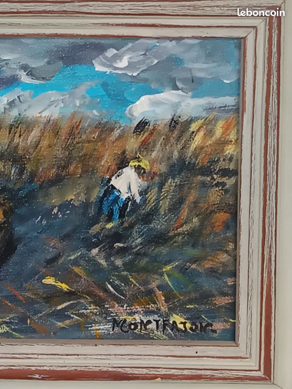 Petite huile sur toile encadrée représentant les roseaux de Gallician en Camargue (image 6)