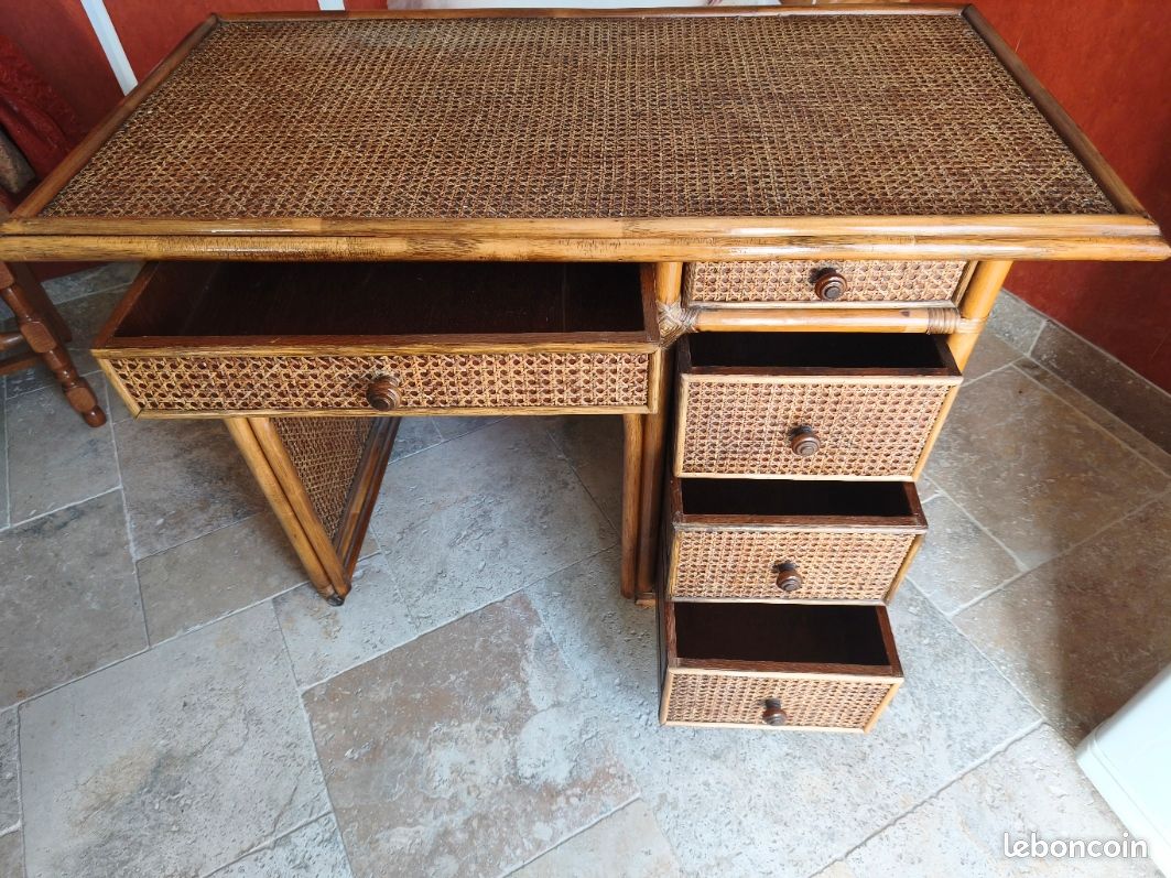 Bureau et Chaise "Vintage" bambou et rotin (image 4)