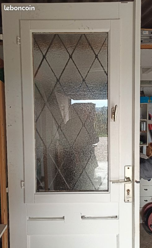 Porte d'entrée ancienne en bois fer forgé et vitre (image 6)