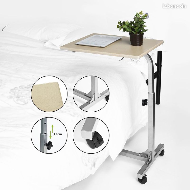 Table de Lit Mobile et Ajustable â Support PC Portable sur Roulettes â Hauteur RĂ©glable 67-79 cm â Plateau ChĂȘne et Structure MĂ©tal â Compact & Ergonomique (image 4)