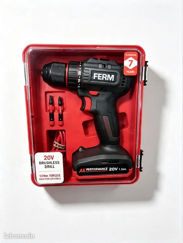Perceuse Visseuse Sans Fil FERM 20V Brushless - Couple 50Nm 1.5Ah (image 5)