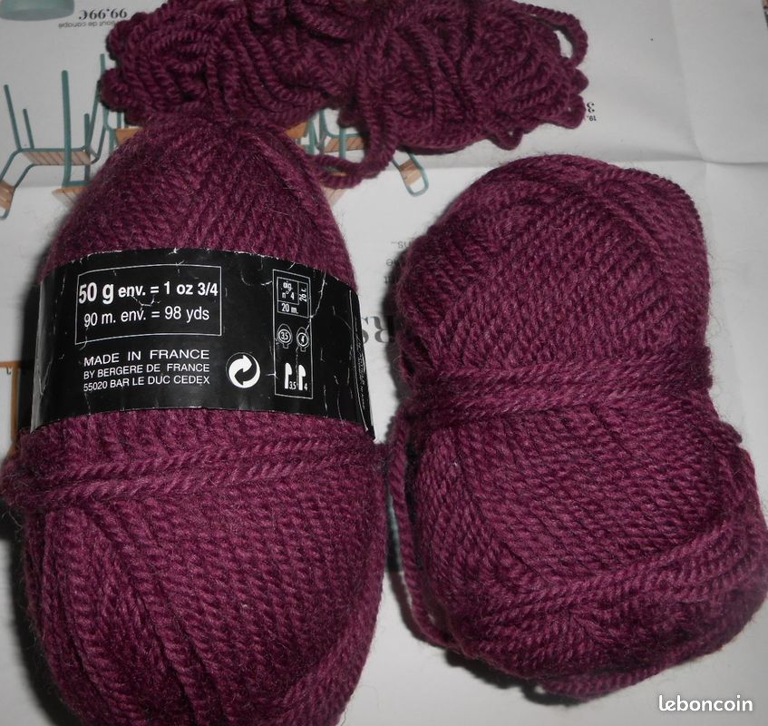 🌼🪴lot 2 anciennes pelotes Bergère de France Sport -Couleur prune-51%laine et 49% Acrylique-Aiguilles adaptées N° 4 ou crochet N° 3,5 ou 4 (cf, photos) (image 16)