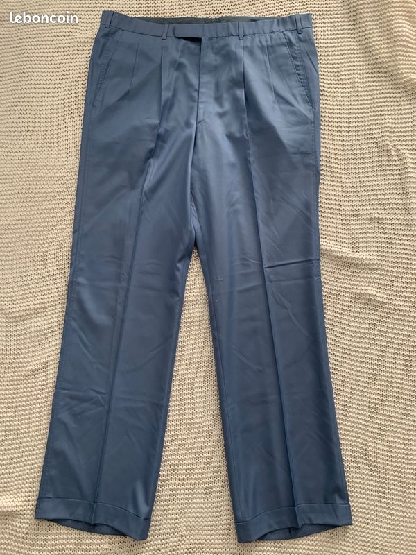 Pantalon Claude Rousseau Bleu Ciel Laine Fine Grande Mesure Bespoke - Taille W40/50L (image 1)