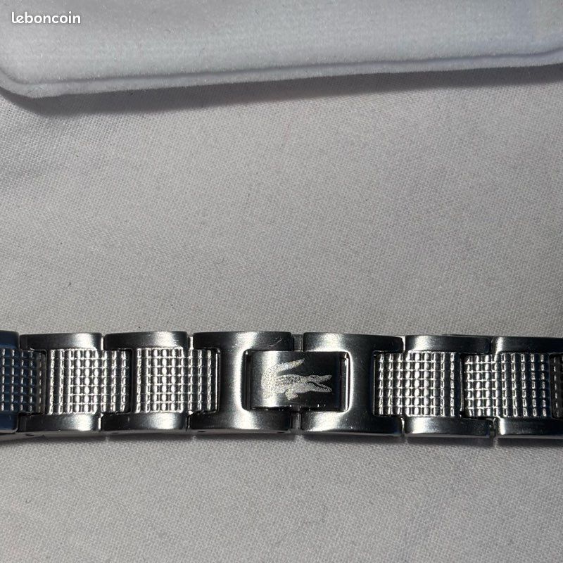 Bracelet Lacoste à maillons homme acier inoxydable argenté logo crocodile vert – coffret + pochon (image 5)