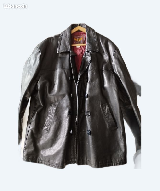 Veste en cuir véritable noir 3/4 pour homme (image 1)