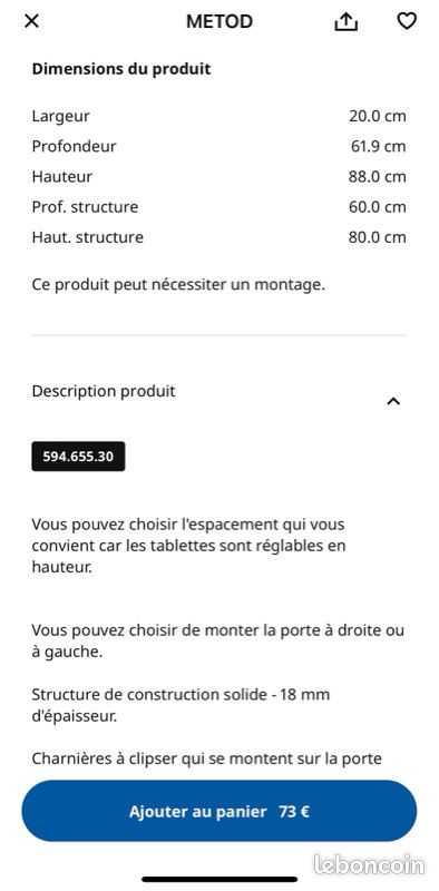 Élément bas IKEA METOD Stensund blanc 20x60 (image 6)