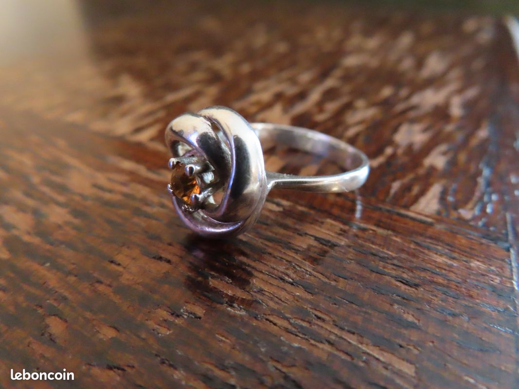 Bague Ancienne En Argent Avec Citrine - Taille 53, Style Art Déco, Ovale, Occasion