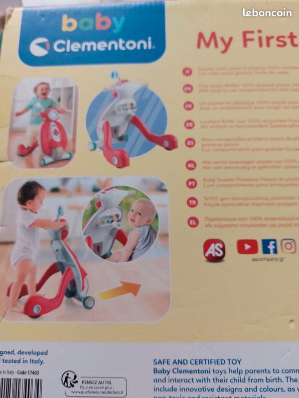 Trotteur scooter rouge premier âge pour bébé dès 10 mois -rouge