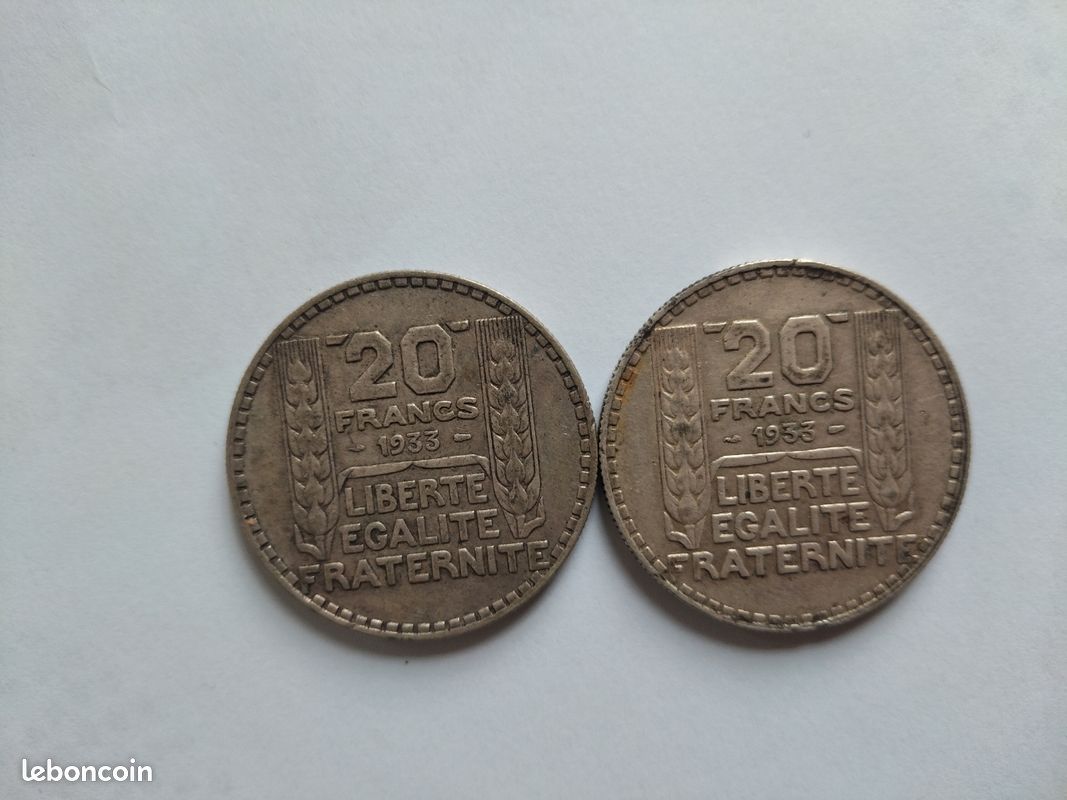 2 pièce 20 francs turin argent 1933 (image 1)
