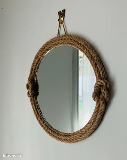 Vends miroir mural rond en corde de chanvre tressée à la main (image 3)